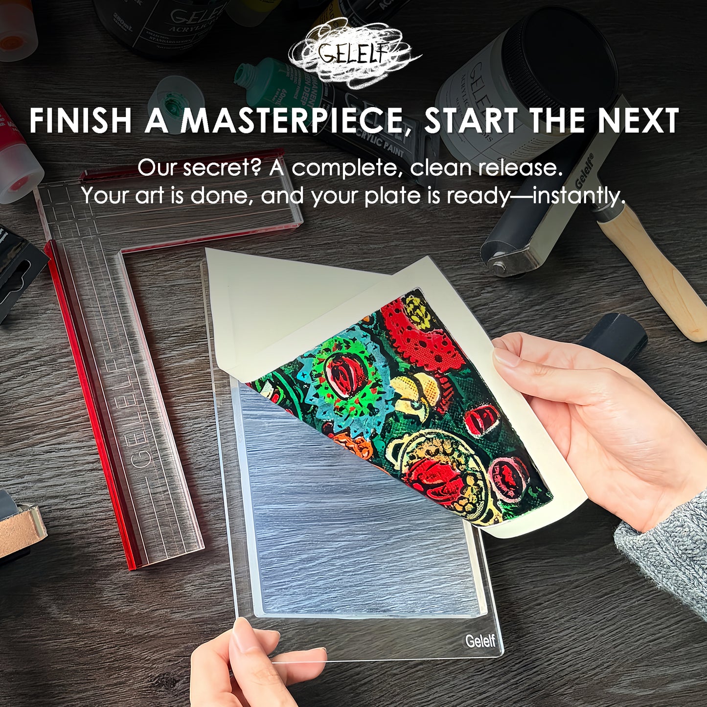 GELELF Gel Plate + Stamping Block Set